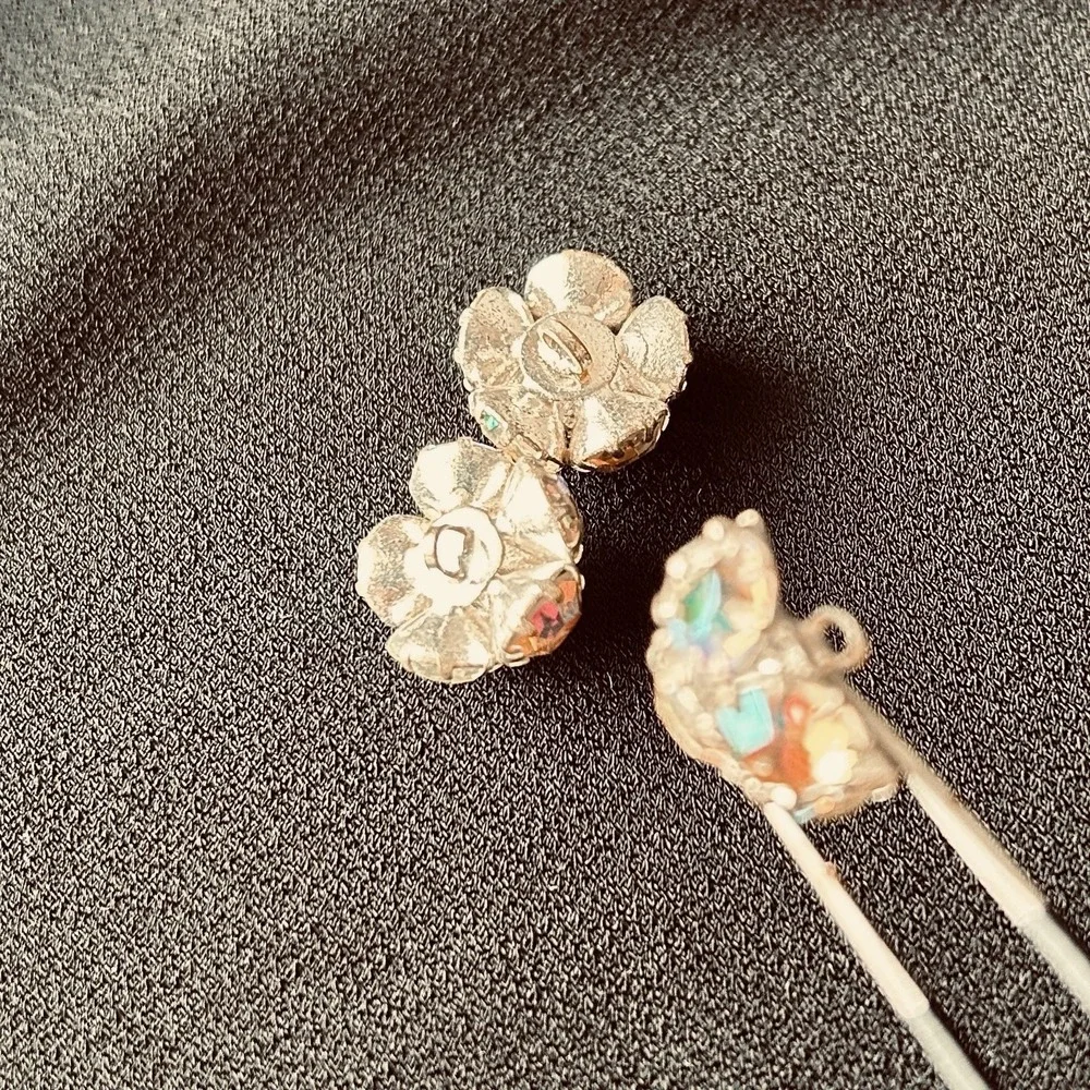 VTG Iridescent Rhinestone Buttons Set of 3 Wedding Formal Costume Sparkle